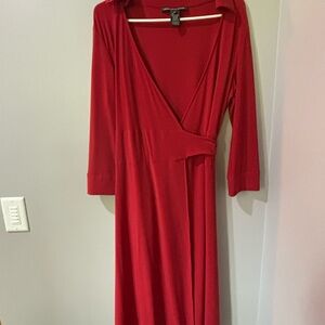 Jones Wear Red Wrap Dress 3/4 Sleeve V-neck